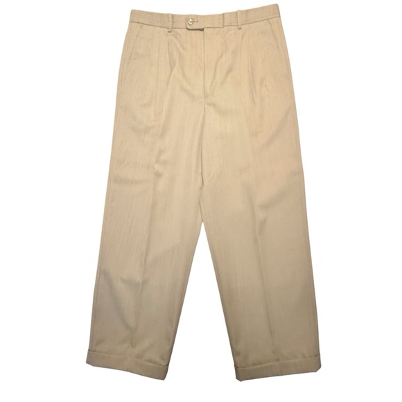 Greg Peters Men's Light Tan/Grey 100% Wool Dress Trousers Size 36 - Picture 1 of 8
